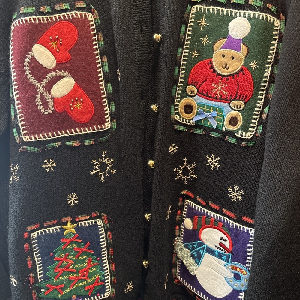 All Points By Reference Point Ugly Christmas Cardigan Sweater XL VTG mittens GUC